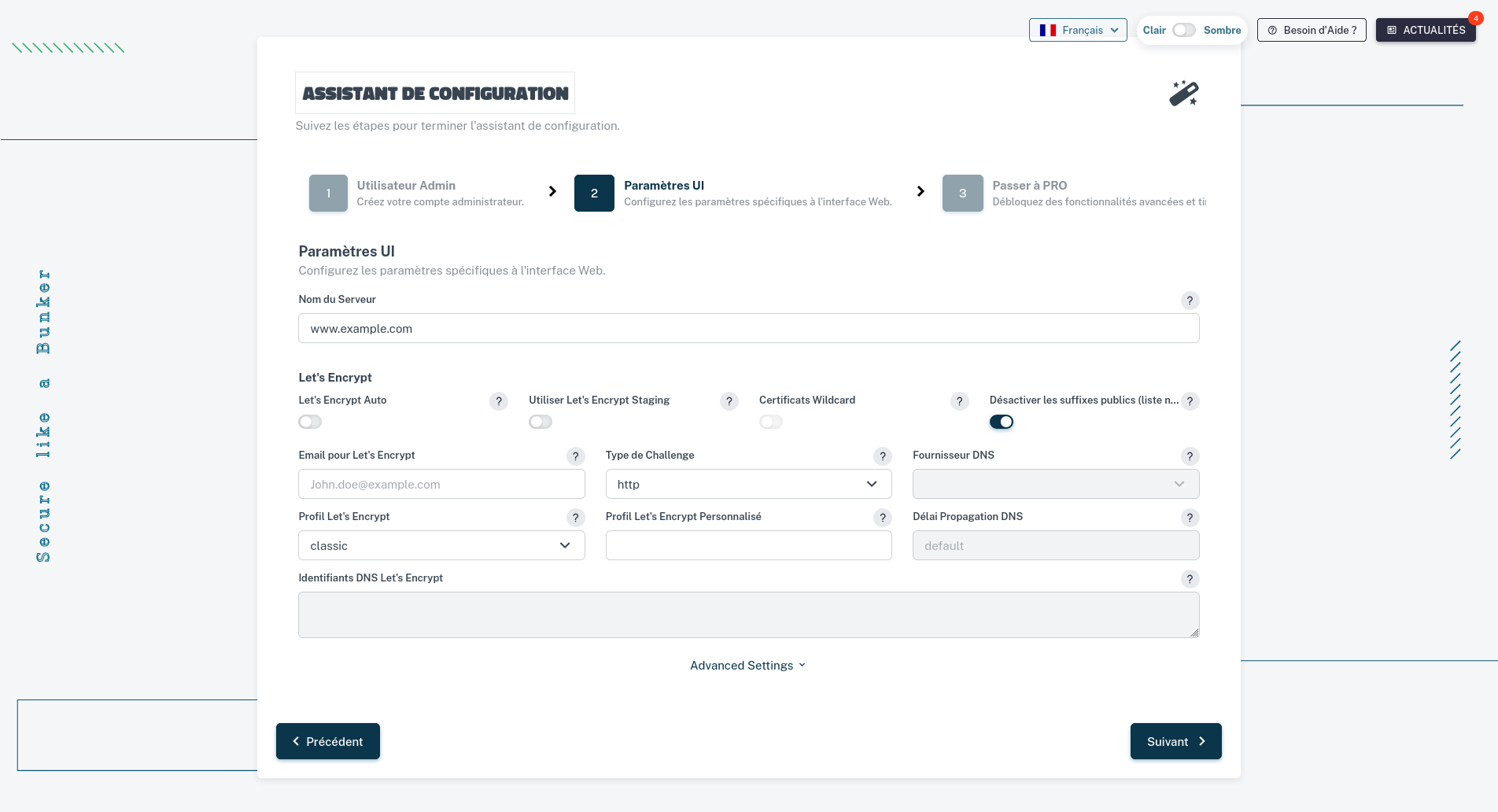 Assistant d'installation étape 2