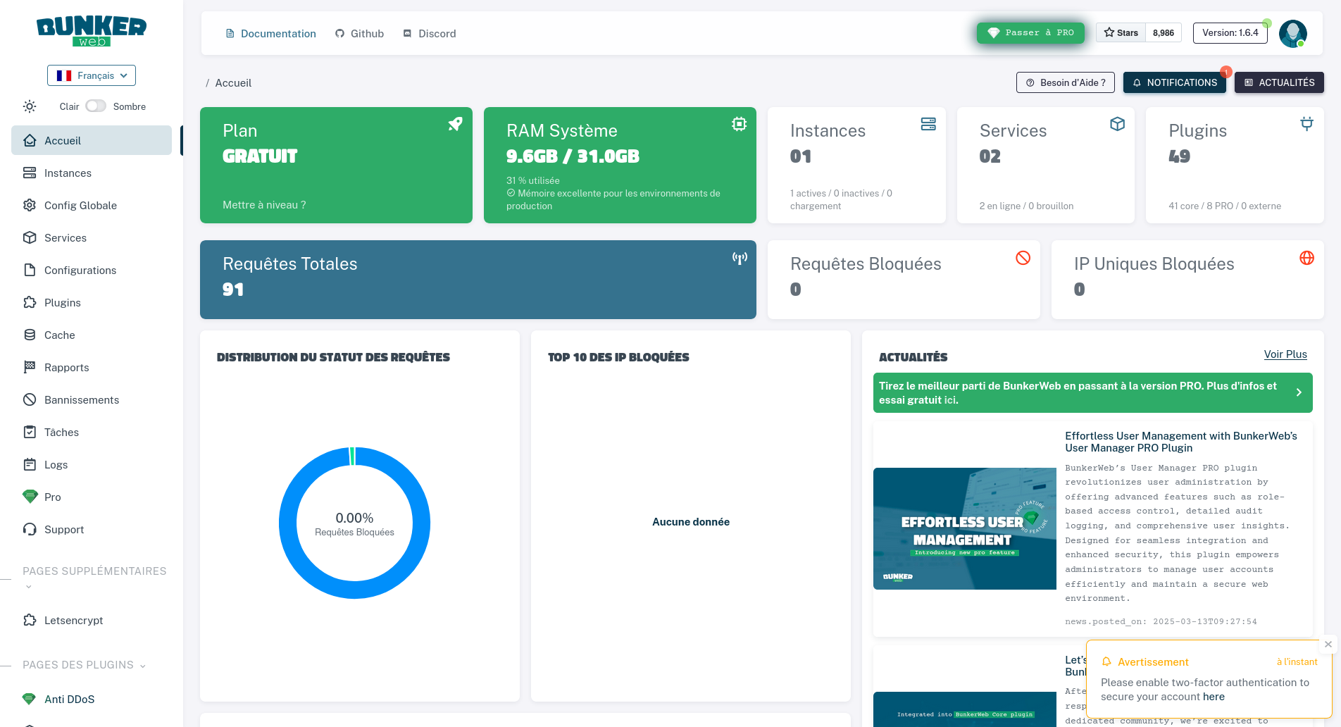 Interface web home