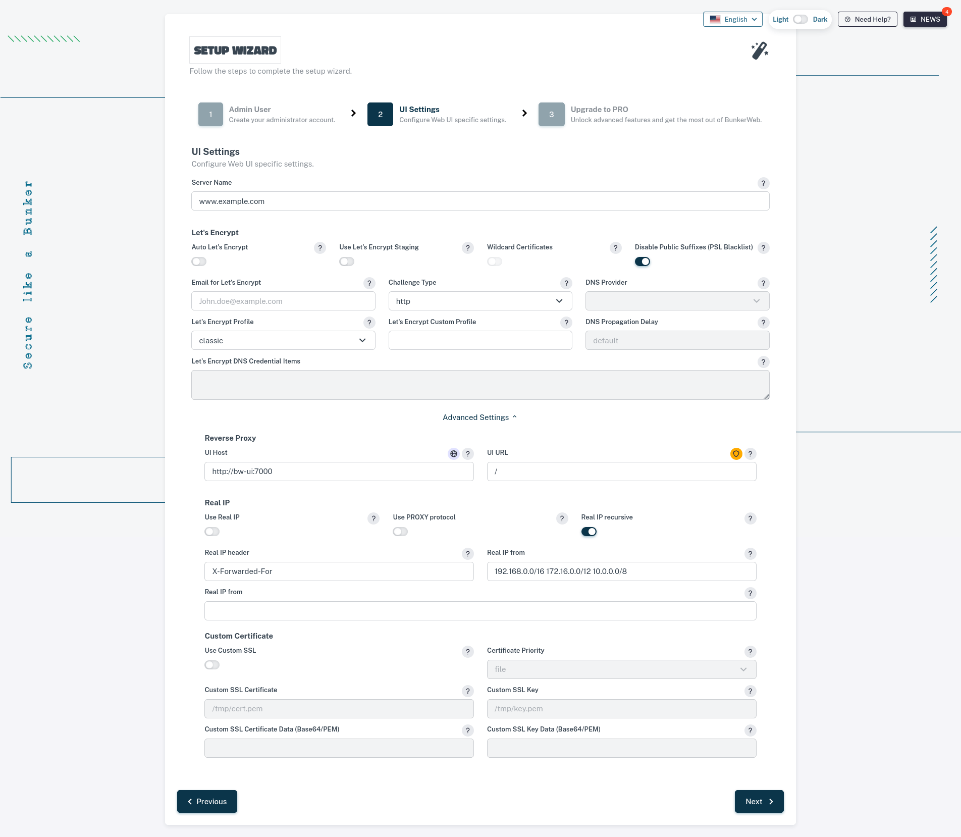 Asistente de configuración paso 2