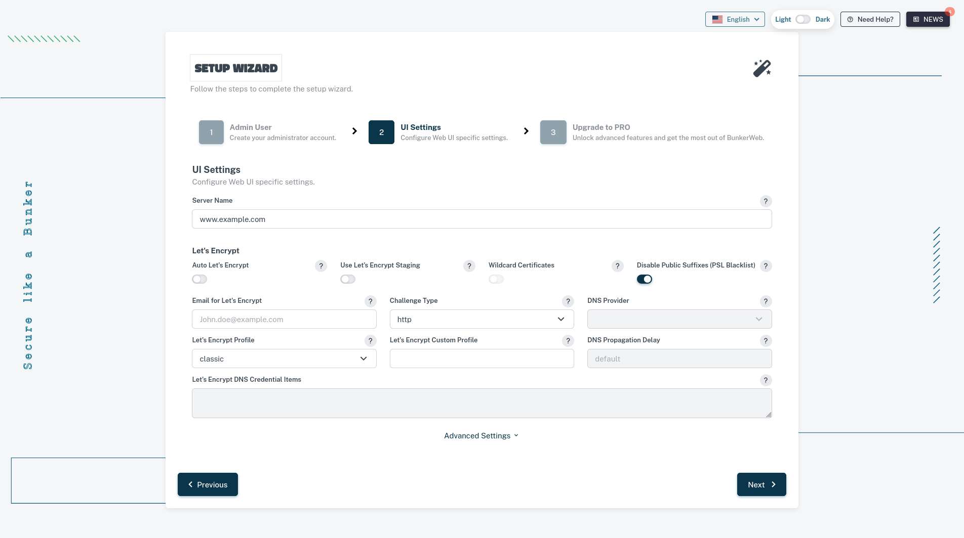 Asistente de configuración paso 2