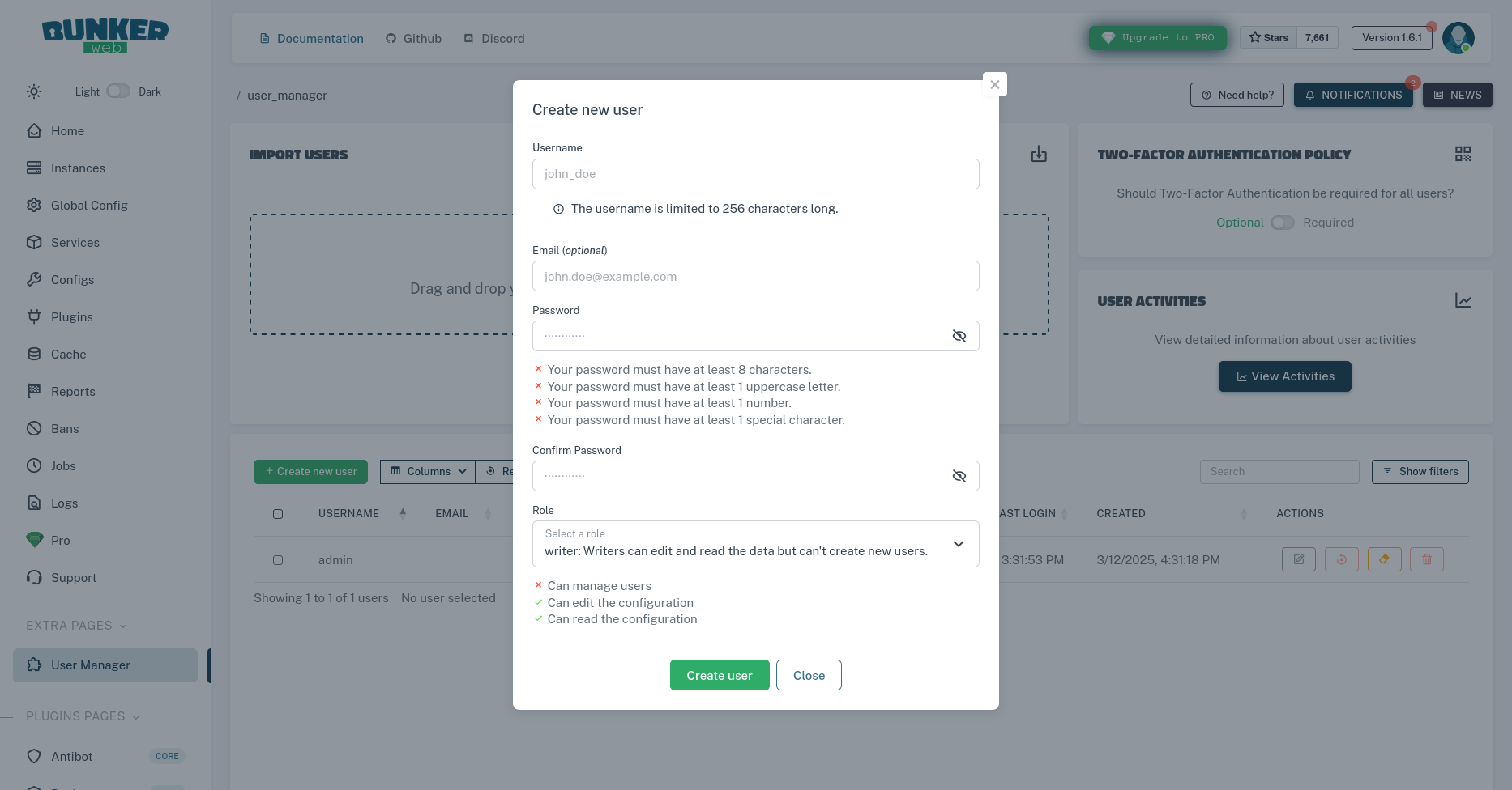 Create user form