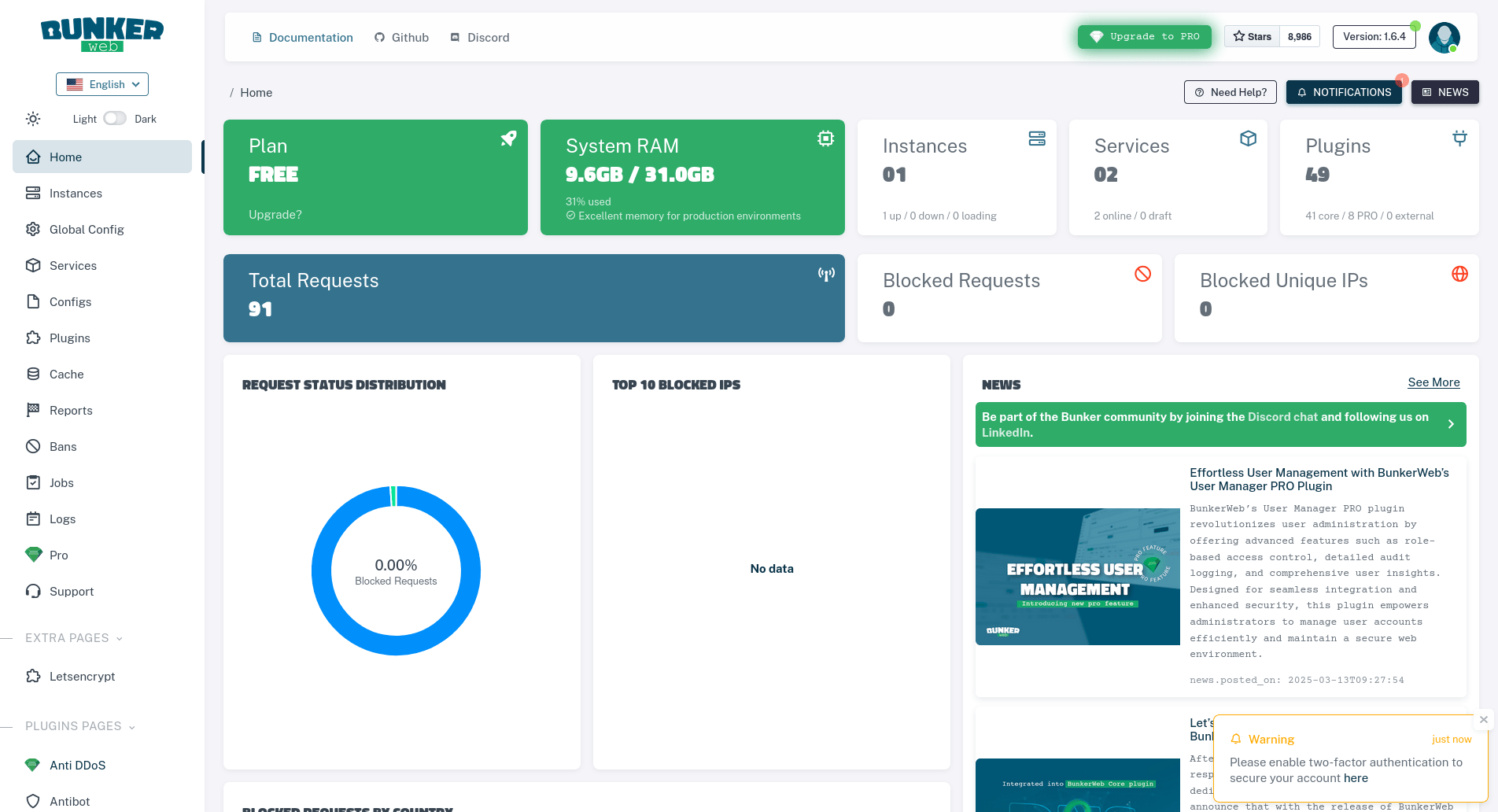 Web interface home