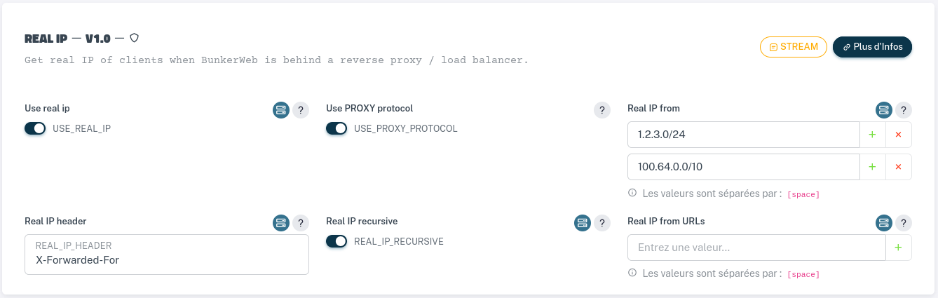 Paramètres Real IP (protocole PROXY) via l'interface Web
