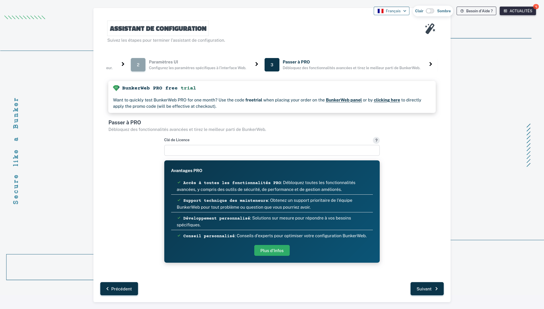 Assistant d'installation PRO step