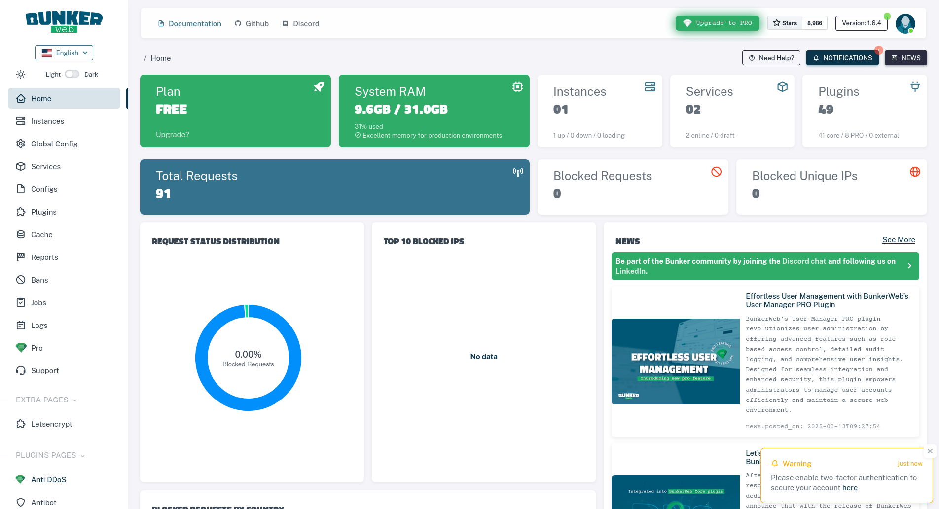 Web interface home