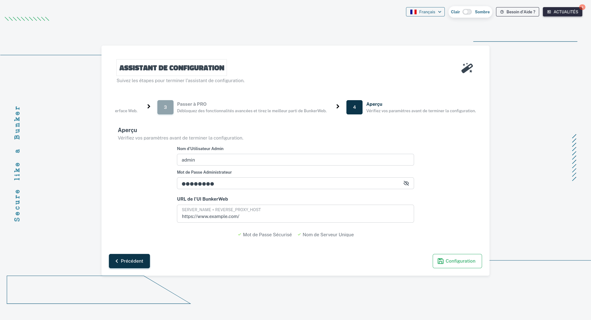 Étape finale de l'assistant d'installation