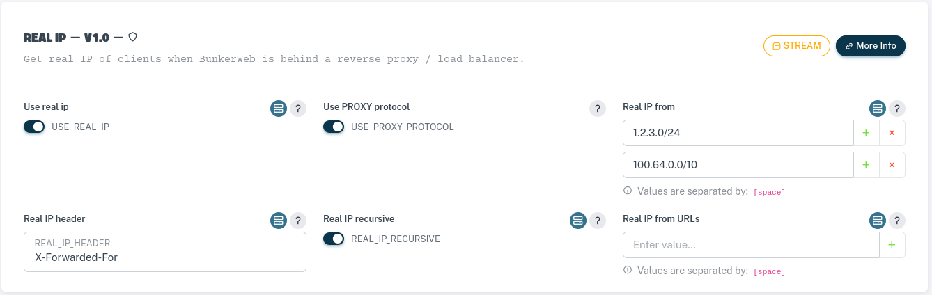 Real IP settings (PROXY protocol) using web UI