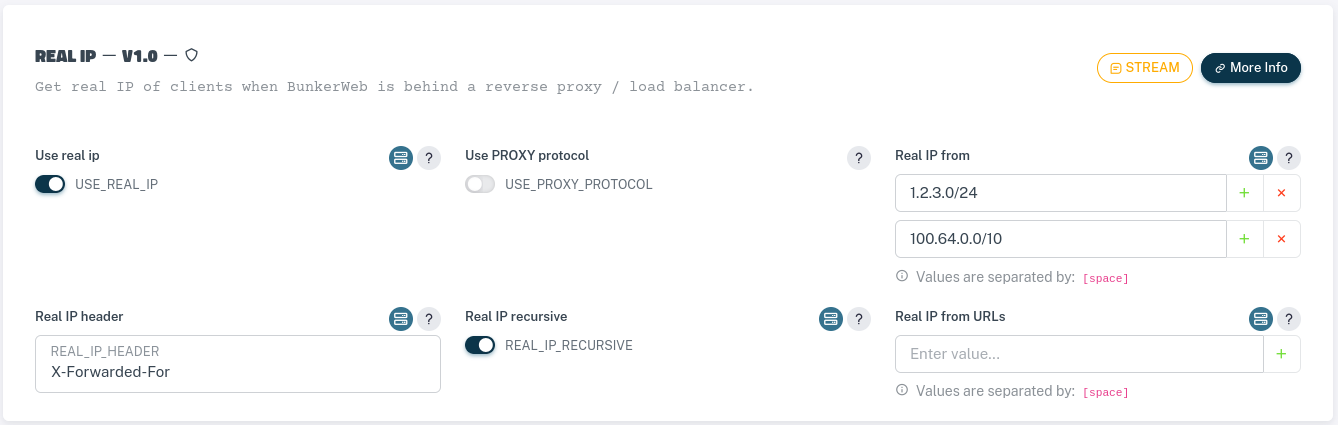 Real IP settings (header) using web UI