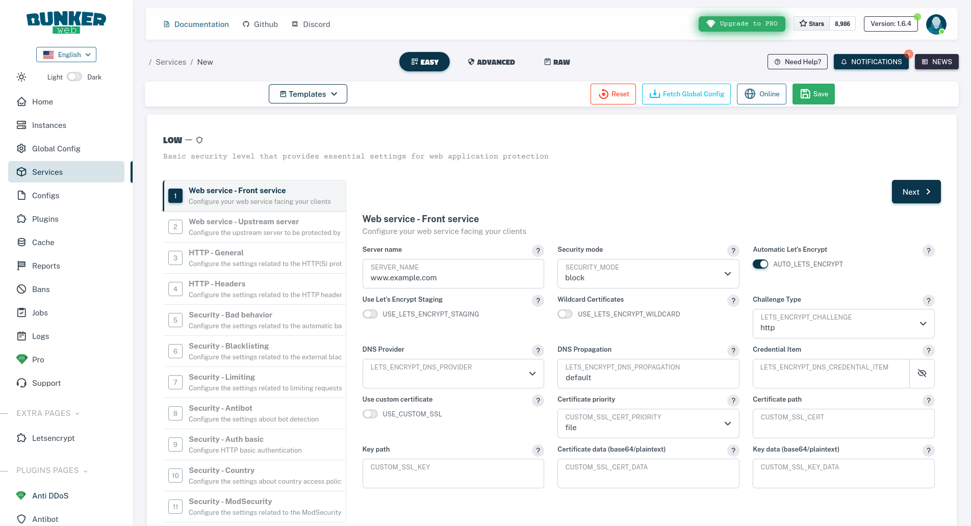 Web interface create service easy