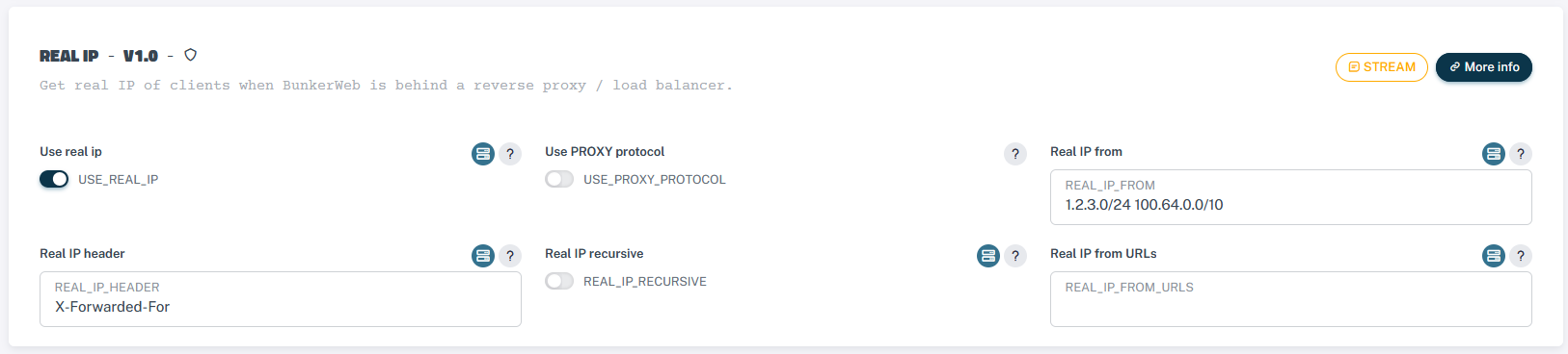 Real IP settings (header) using web UI