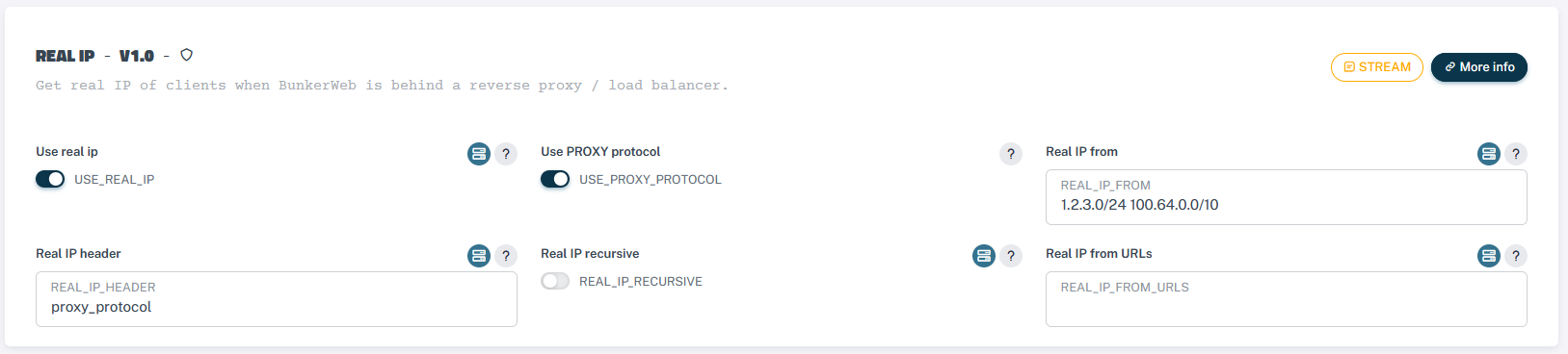 Real IP settings (PROXY protocol) using web UI