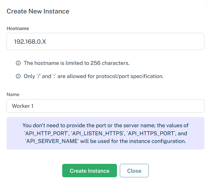 BunkerWeb UI - Instanzformular