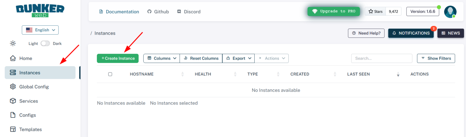 BunkerWeb UI - Instanz anlegen